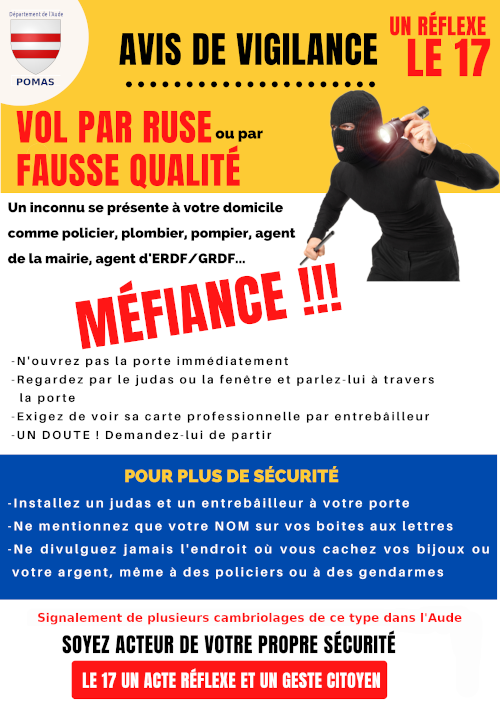 APPEL A LA VIGILANCE POUR VOLS PAR RUSE