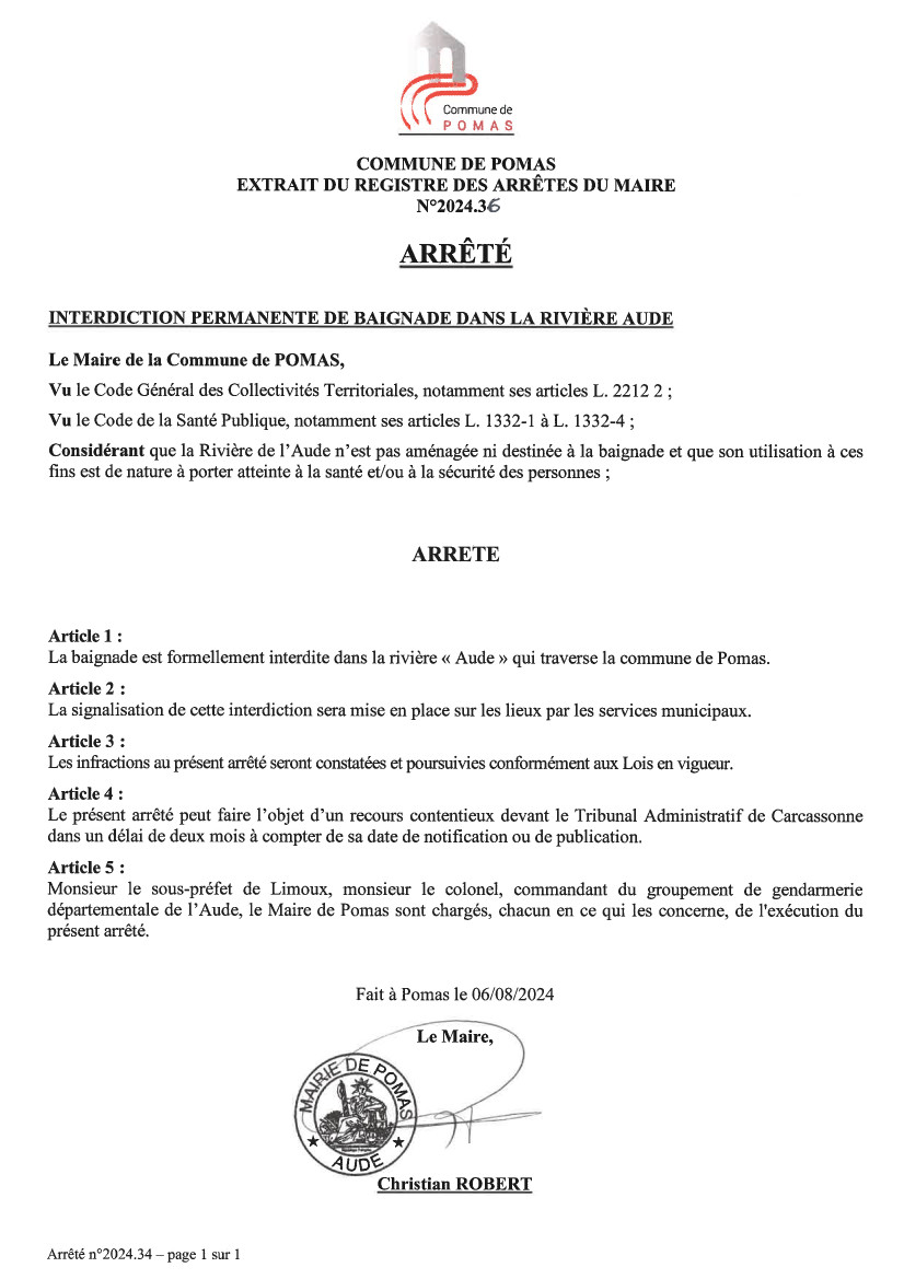 INTERDICTION BAIGNADE AUDE